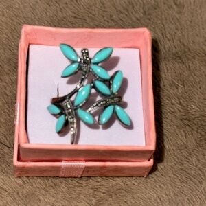 Liz only sterling silver marcasite turquoise dragonfly ring